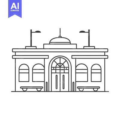 Aset desain premium: A vector illustration depicts a building with multiple architectural f