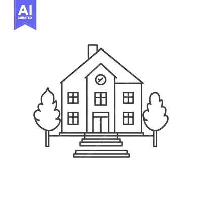 Aset desain premium: A simple black and white illustration of a school building