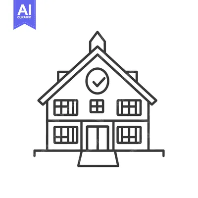 Aset desain premium: A black and white line drawing of a building facade