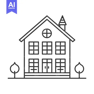 Aset desain premium: A detailed linear drawing of a traditional two story house