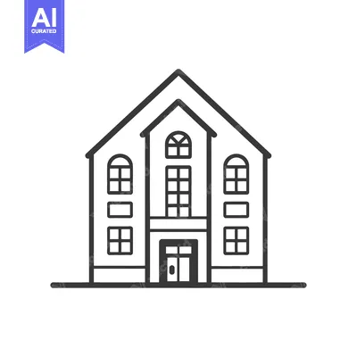 Aset desain premium: A simple black and white illustration of a building