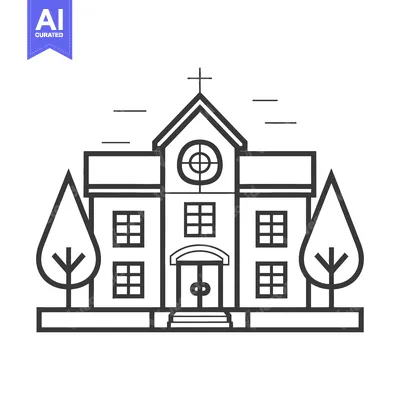 Premium design asset: A simple architectural illustration of a building with a cross on top