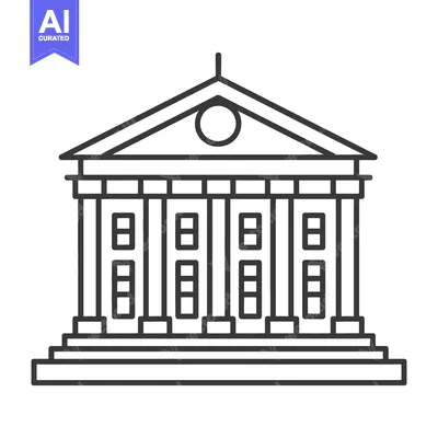 Black and white illustration depicting a classical building facade