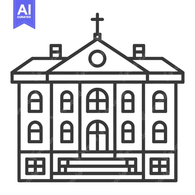 Aset desain premium: Simple outline illustration of a building with a cross on top
