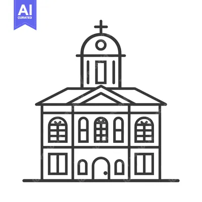 Popular premium asset: A simple line drawing depicting a building with a cross