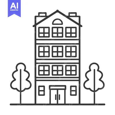 Aset desain premium: A simple illustration of a multi story building with trees nearby