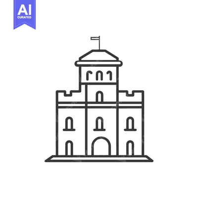 Simple Line Drawing Depicting a Medieval Stone Fortress Structure