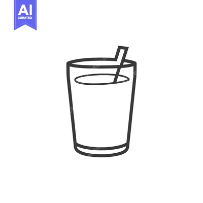 Aset desain premium: A simple line drawing of a glass with a straw