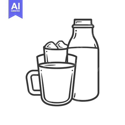 Premium design asset: Outline depiction of beverage containers with ice for refreshments pur