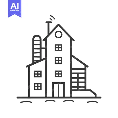 Aset premium populer: A black and white minimalist illustration of a building structure