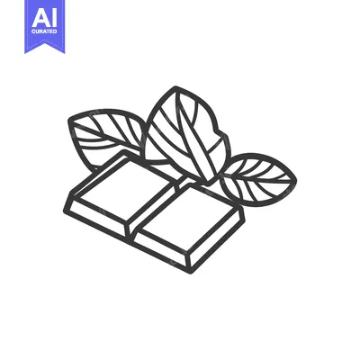 Premium design asset: A simple line drawing of chocolate and green leaves
