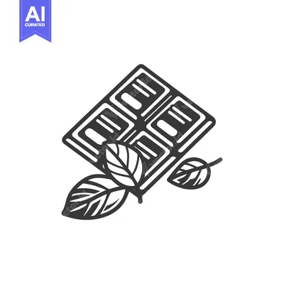 Aset premium populer: A stylized illustration of chocolate and some leaves on white