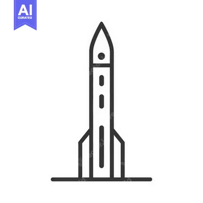 Aset premium populer: A monochrome illustrated icon depicting a spacecraft launching upwards