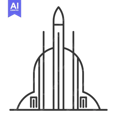 A simple linear black and white illustration of a building
