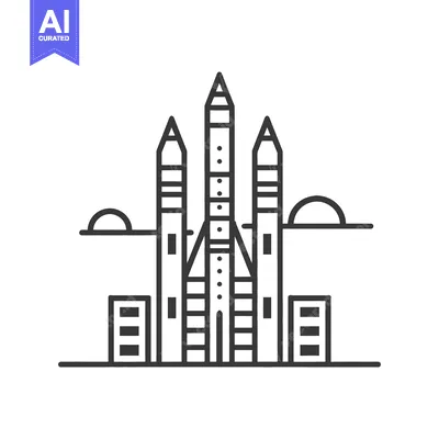 A black and white illustration of a space launch rocket