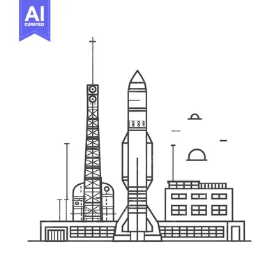 Aset premium populer: A tall rocket prepared for launch stands on a platform