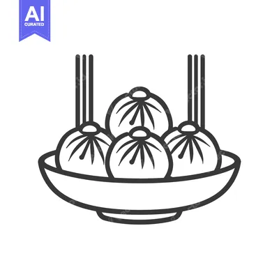 Premium design asset: A drawing of several dumplings in a ceramic serving bowl