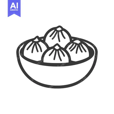 Aset desain premium: A bowl of steamed dumplings is shown in this simple illustration