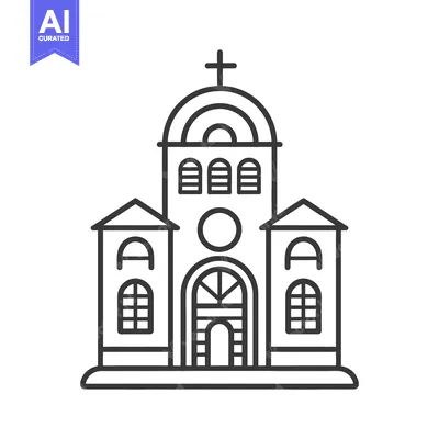 A Simple Linear Vector Illustration of a Church Building
