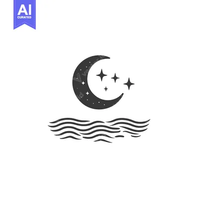 Aset premium populer: An illustration displaying the moon and stars over wavy water