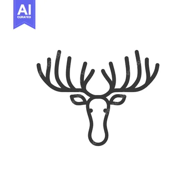 Aset desain premium: A simple line drawing of a deer head and antlers