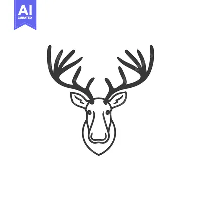 Aset desain premium: A simplified graphic outline of a deer head with large antlers