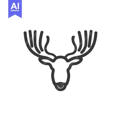 Aset desain premium: A stylized black and white illustration of a large horned mammal