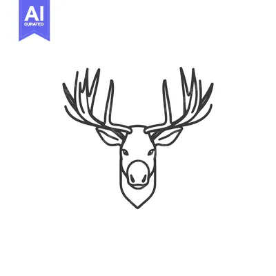 Aset premium populer: A simple line drawing portrays the head of a majestic deer