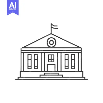 Aset desain premium: A simplistic outlined illustration of a public building with flag