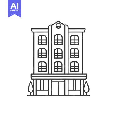 Aset premium populer: A stylized linear illustration of a multi story building structure