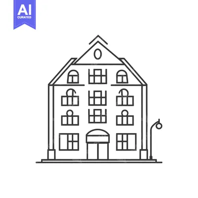 Aset desain premium: A minimalistic black and white illustration depicting a residential bu