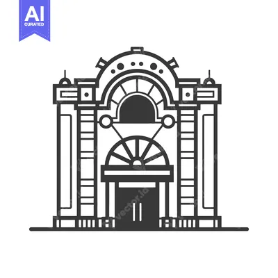 Premium design asset: An elegant black and white illustration of a grand architectural build