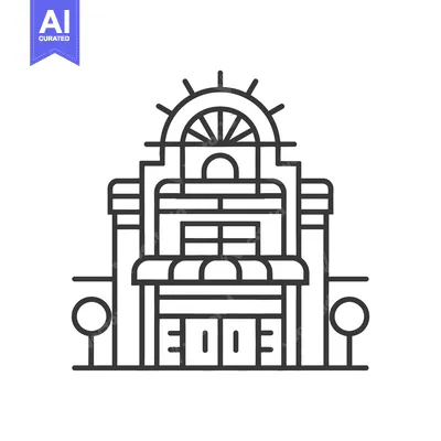 Aset premium populer: Simplified illustration depicting the facade of an ornate building