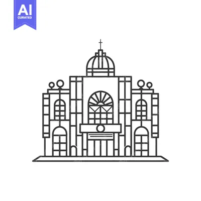 Premium design asset: Simple Line Art Depicting a Building with Arched Windows