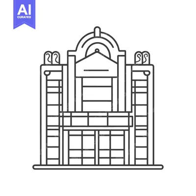 Aset desain premium: A simple black and white line drawing of a building facade