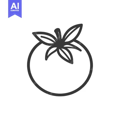 Aset desain premium: A simple outlined illustration of a ripe red tomato plant