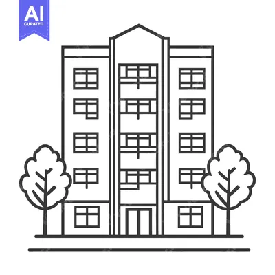 Aset desain premium: A simple black and white illustration of an apartment building