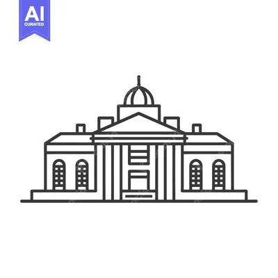 Premium design asset: A minimalist line drawing depicting a neoclassical government building