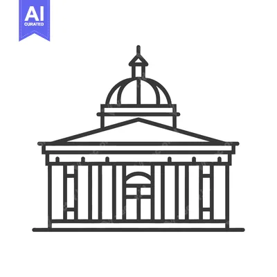 Aset desain premium: A simple black line drawing of an elegant building