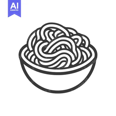Aset desain premium: A monochrome illustration of spaghetti noodles in a bowl
