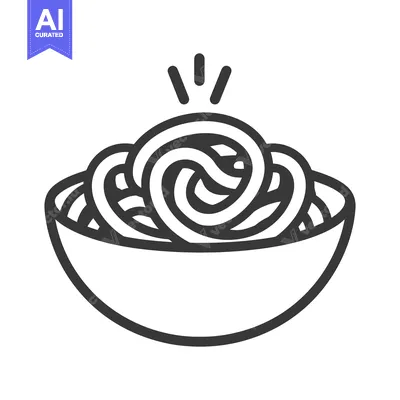 Aset desain premium: Simple monochrome drawing of a bowl full of delicious pasta