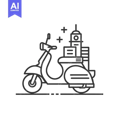 Popular premium asset: Black and white vector illustration depicting a scooter delivering par