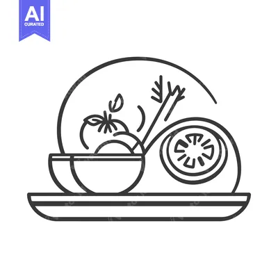 Aset desain premium: Simple monochrome illustration of fresh salad ingredients and a bowl