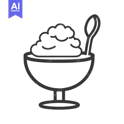 Aset premium populer: A simple drawing of a dessert with a spoon in a bowl