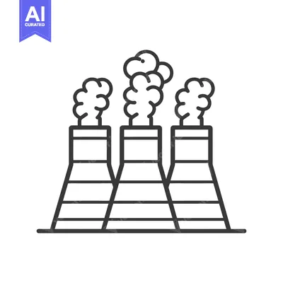 Aset desain premium: Three industrial chimneys emitting smoke into the atmosphere from a pl