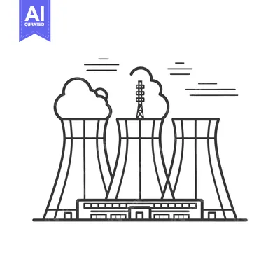 Aset premium populer: A minimalistic black and white illustration of a power plant