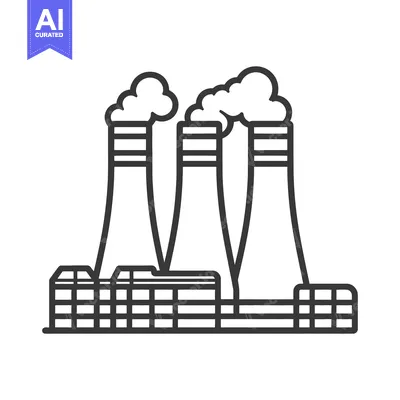 Aset desain premium: Three industrial chimneys emitting smoke into the atmosphere from a pl