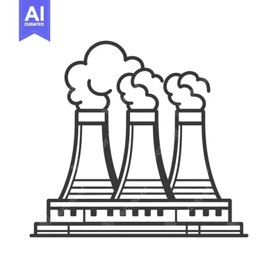 Aset desain premium: A stylized illustration showing power plant cooling towers and emissio