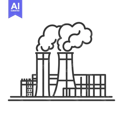 An illustration depicting an industrial facility with smoke emissions