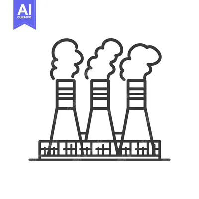 Popular premium asset: Simple line drawing illustration of industrial chimneys and smoke